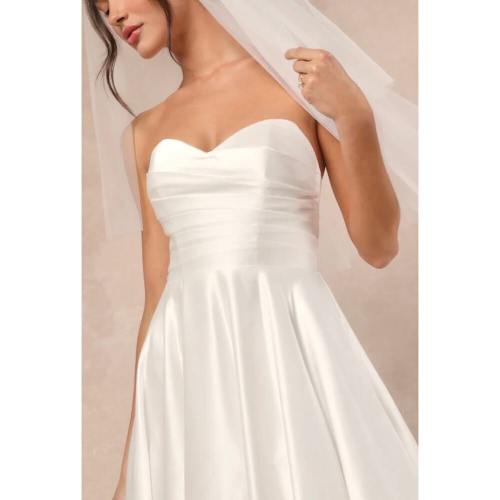 NWT! Lulus Khalida White Satin Pleated Strapless Gown S - Picture 6 of 8